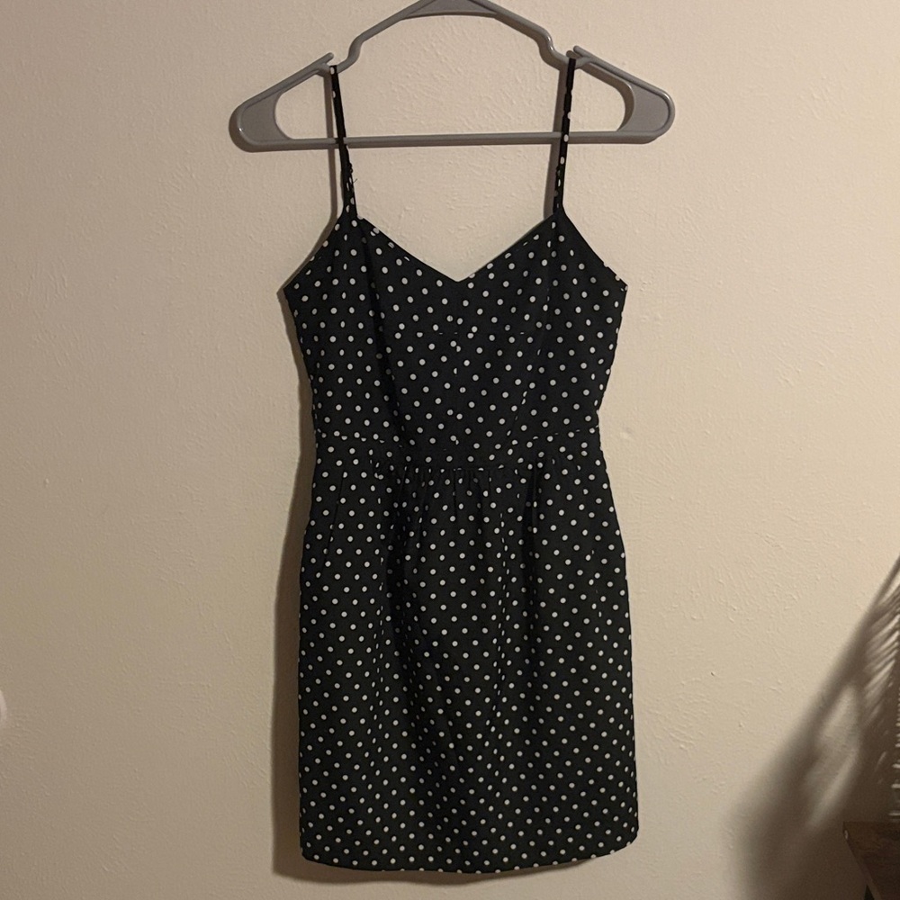 J. Crew Black Polka Dot Spaghetti Strap Mini Dress with Pockets